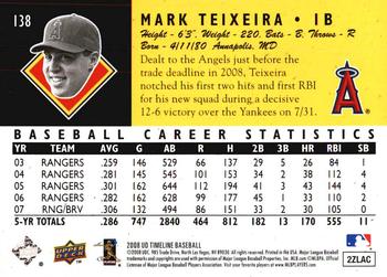 2008 Upper Deck Timeline - 1994 All-Time Heroes 20th Anniversary #138 Mark Teixeira Back