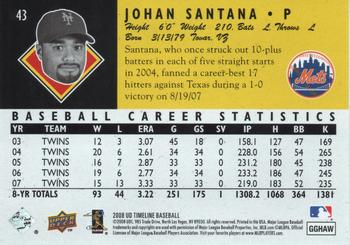 2008 Upper Deck Timeline - 1994 All-Time Heroes 20th Anniversary #143 Johan Santana Back