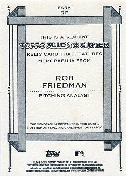2020 Topps Allen & Ginter - Full-Size Relics A #FSRA-RF Rob Friedman Back