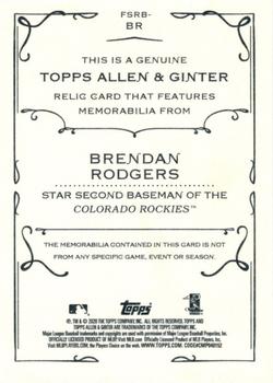 2020 Topps Allen & Ginter - Full-Size Relics B #FSRB-BR Brendan Rodgers Back