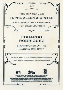 2020 Topps Allen & Ginter - Full-Size Relics B #FSRB-ER Eduardo Rodriguez Back
