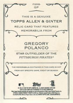 2020 Topps Allen & Ginter - Full-Size Relics B #FSRB-GP Gregory Polanco Back