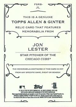 2020 Topps Allen & Ginter - Full-Size Relics B #FSRB-JL Jon Lester Back