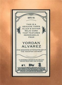 2020 Topps Allen & Ginter - Mini Framed Relics #MFR-YA Yordan Alvarez Back