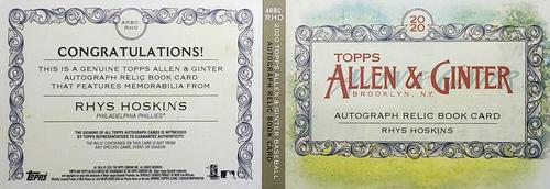 2020 Topps Allen & Ginter - Autographed Relic Book Cards #ARBC-RHO Rhys Hoskins Back