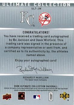 2008 Upper Deck Ultimate Collection - Autographs Dual #ULT-JW Bo Jackson / Dave Winfield Back