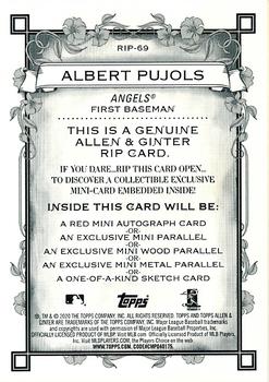 2020 Topps Allen & Ginter - Rip Cards #RIP-69 Albert Pujols Back