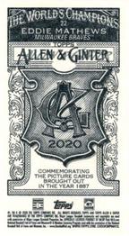 2020 Topps Allen & Ginter - Mini A & G Back #22 Eddie Mathews Back