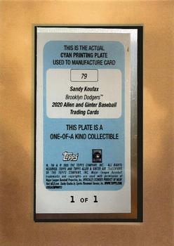 2020 Topps Allen & Ginter - Mini Framed Printing Plate Cyan #79 Sandy Koufax Back
