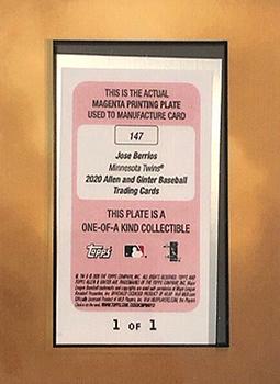 2020 Topps Allen & Ginter - Mini Framed Printing Plate Magenta #147 Jose Berrios Back