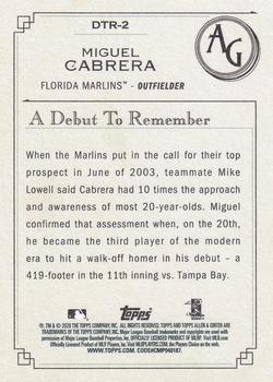 2020 Topps Allen & Ginter - A Debut to Remember #DTR-2 Miguel Cabrera Back