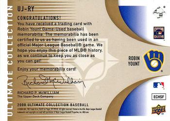 2008 Upper Deck Ultimate Collection - Jumbo Jersey Patch #UJ-RY Robin Yount Back