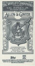 2020 Topps Allen & Ginter - Mini No Card Number #NNO Cal Ripken Jr. Back