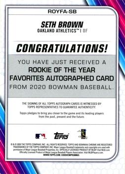 2020 Bowman - Chrome Rookie of the Year Favorites Autographs Mojo Refractor #ROYFA-SB Seth Brown Back
