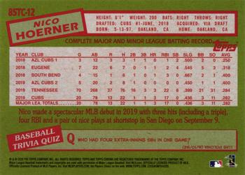 2020 Topps Chrome Ben Baller Edition - 1985 Topps Baseball #85TC-12 Nico Hoerner Back