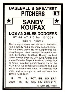 1987 TCMA 1982 Greatest Pitchers #8 Sandy Koufax Back
