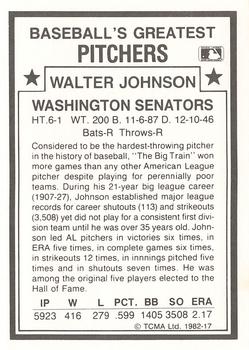 1987 TCMA 1982 Greatest Pitchers #17 Walter Johnson Back