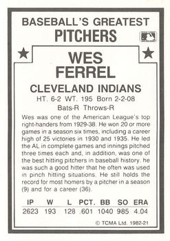 1987 TCMA 1982 Greatest Pitchers #21 Wes Ferrell Back