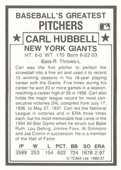 1987 TCMA 1982 Greatest Pitchers #37 Carl Hubbell Back