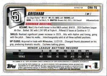 2020 Bowman Chrome - Rookie Autographs Refractor #CRA-TG Trent Grisham Back