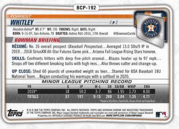 2020 Bowman Chrome - Prospects #BCP-192 Forrest Whitley Back