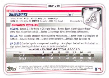2020 Bowman Chrome - Prospects #BCP-219 Braden Shewmake Back