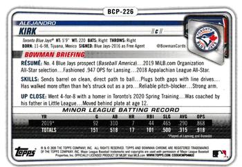 2020 Bowman Chrome - Prospects #BCP-226 Alejandro Kirk Back
