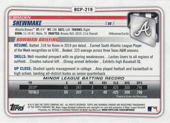 2020 Bowman Chrome - Prospects Red #BCP-219 Braden Shewmake Back
