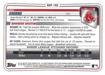 2020 Bowman Chrome - Prospects Shimmer #BCP-185 Jay Groome Back