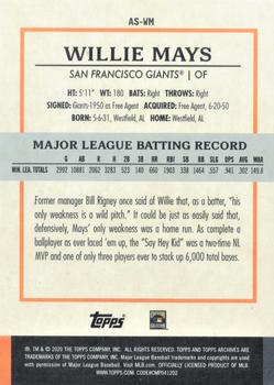 2020 Topps Archives Snapshots - Black and White #AS-WM Willie Mays Back