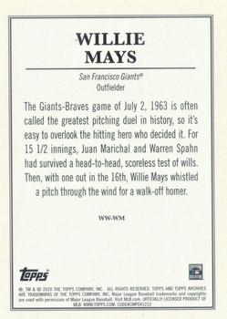 2020 Topps Archives Snapshots - Walkoff Wires #WW-WM Willie Mays Back
