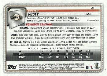 2020 Bowman Chrome - Purple Refractor #21 Buster Posey Back