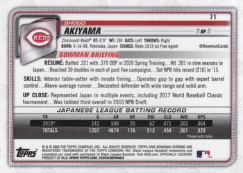 2020 Bowman Chrome - Blue Refractor #71 Shogo Akiyama Back