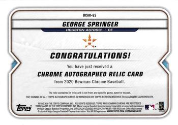 2020 Bowman Chrome - Autographed Relics Orange Refractor #BCAR-GS George Springer Back