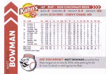 2020 Kahn's Cincinnati Reds #NNO Matt Bowman Back