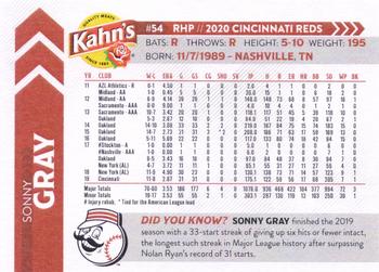 2020 Kahn's Cincinnati Reds #NNO Sonny Gray Back
