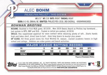 2021 Bowman #2 Alec Bohm Back