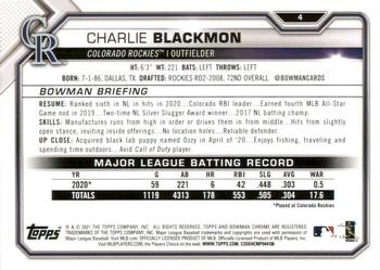 2021 Bowman #4 Charlie Blackmon Back