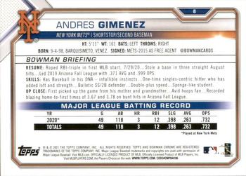 2021 Bowman #8 Andres Gimenez Back