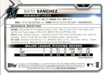 2021 Bowman #13 Sixto Sanchez Back