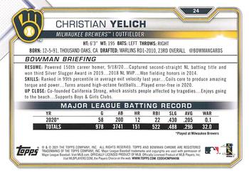 2021 Bowman #24 Christian Yelich Back