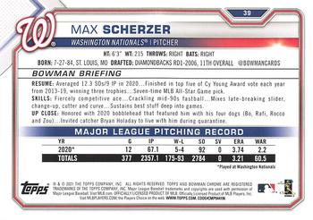 2021 Bowman #39 Max Scherzer Back
