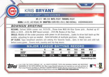 2021 Bowman #58 Kris Bryant Back