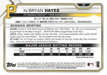 2021 Bowman #66 Ke'Bryan Hayes Back