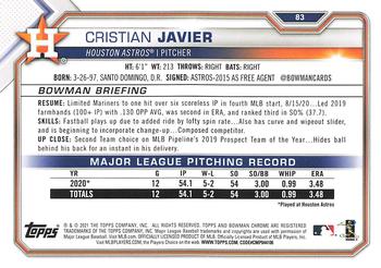 2021 Bowman #83 Cristian Javier Back