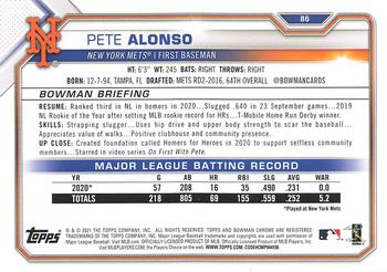 2021 Bowman #86 Pete Alonso Back