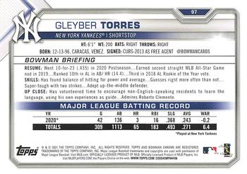 2021 Bowman #97 Gleyber Torres Back