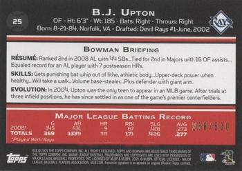 2009 Bowman - Blue #25 B.J. Upton Back