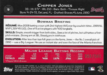 2009 Bowman - Blue #9 Chipper Jones Back