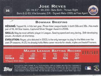 2009 Bowman - Blue #16 Jose Reyes Back